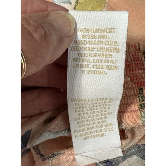 Hope & Harlow Women’s Size XL Peach Floral Top Gathered Neck Elastic Waist - Picture 11 of 13